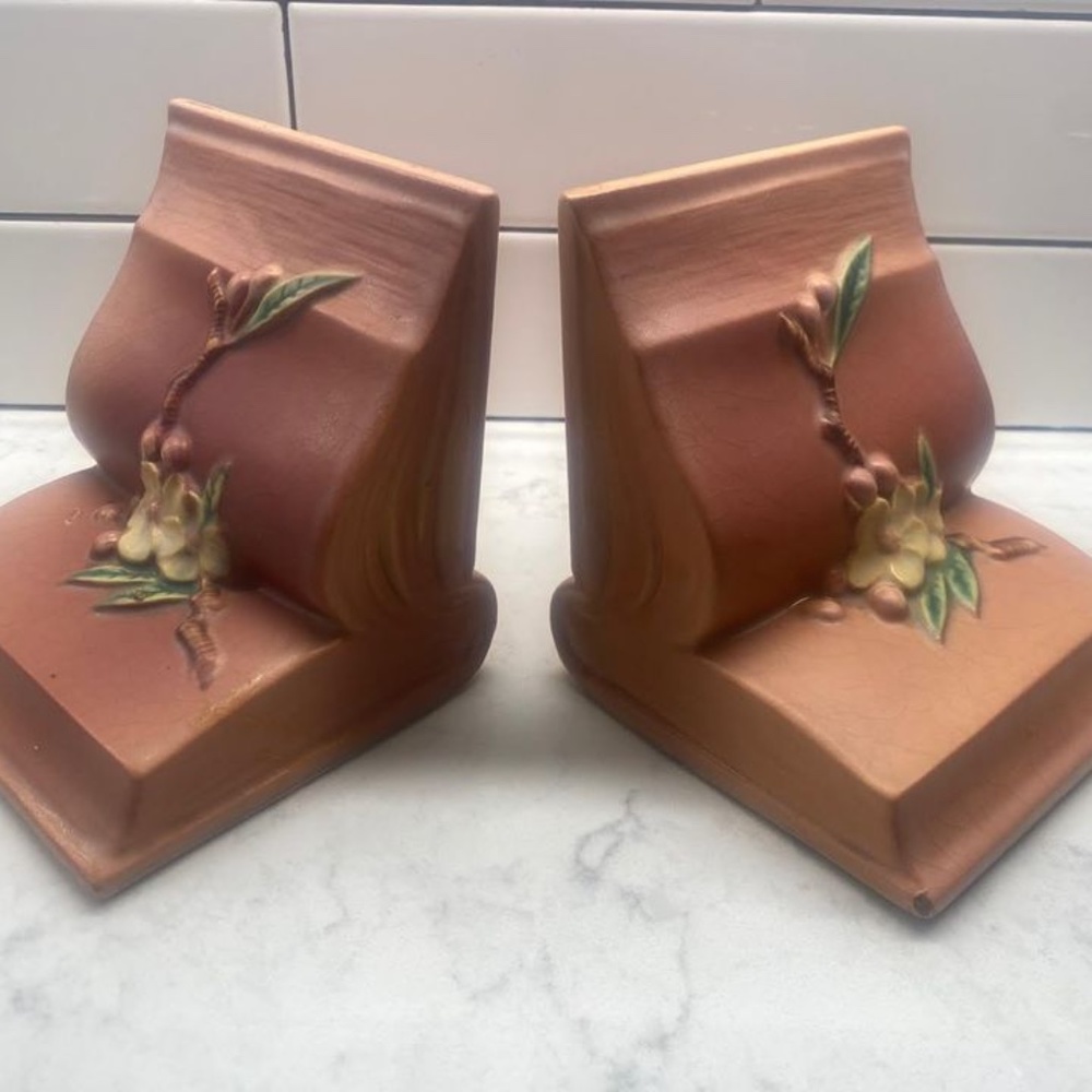 Roseville Pottery #359, Apple Blossom Bookends
